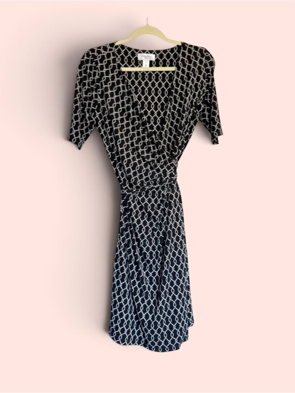 Motherhood Maternity Black and White Chain Print Wrap Dress Size S